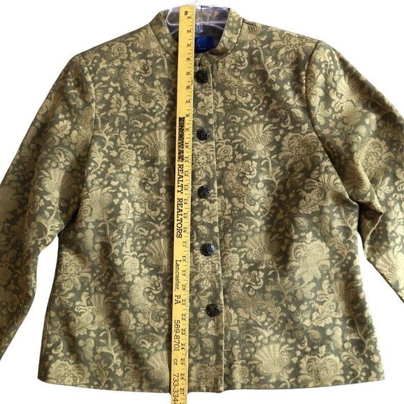 JH Collectible Tapestry Jacket Women Size XL Chartreuse Floral Brocade Mandarin - Picture 11 of 14
